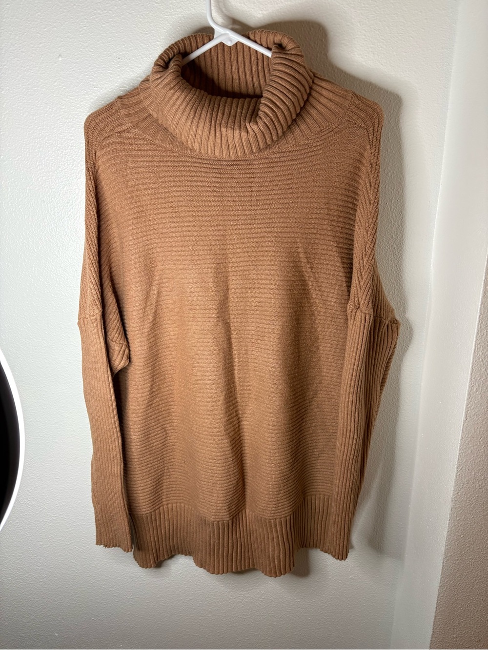 Classic Camel Turtleneck Ribbed Sweater